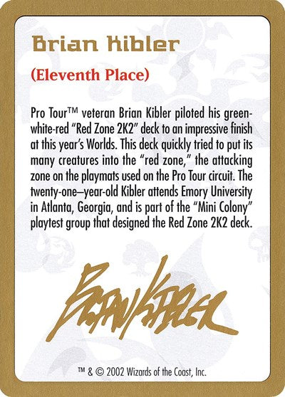 2002 Brian Kibler Biography Card