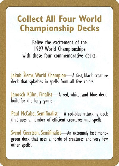 1997 World Championship Advertisement Card