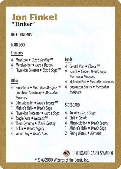 2000 Jon Finkel Decklist Card
