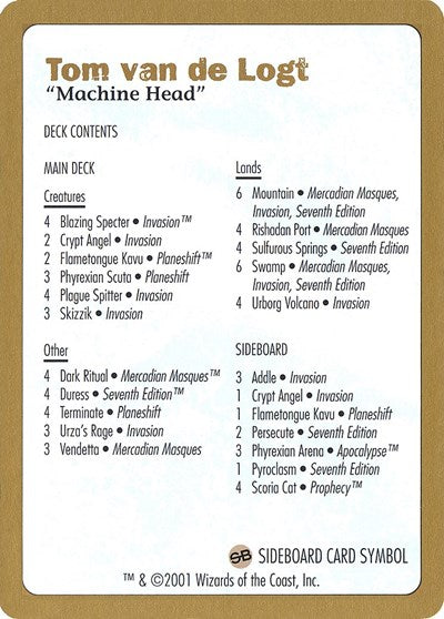 2001 Tom van de Logt Decklist Card