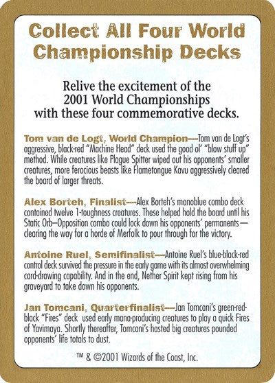 2001 World Championship Advertisement Card