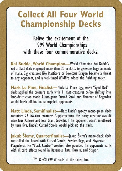 1999 World Championship Advertisement Card