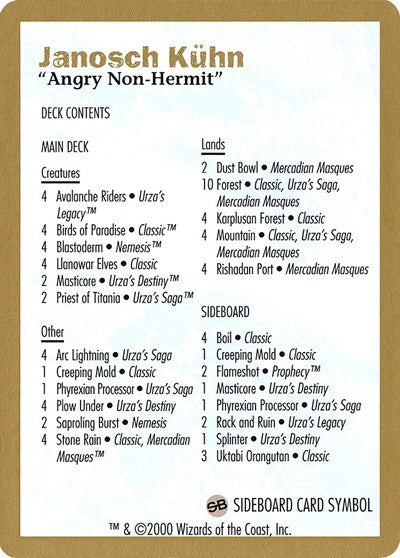 2000 Janosch Kuhn Decklist Card