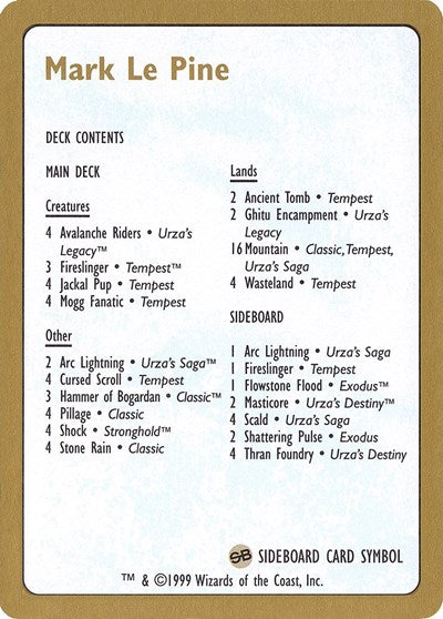 1999 Mark Le Pine Decklist Card