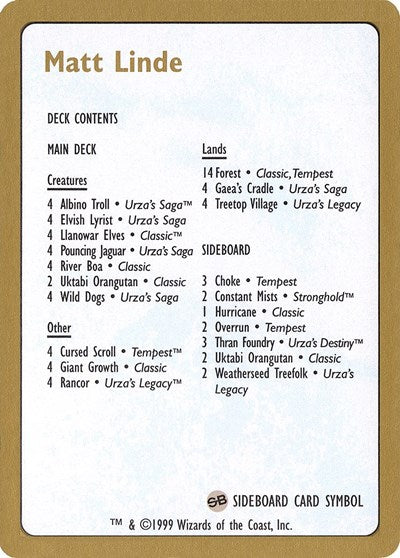 1999 Matt Linde Decklist Card