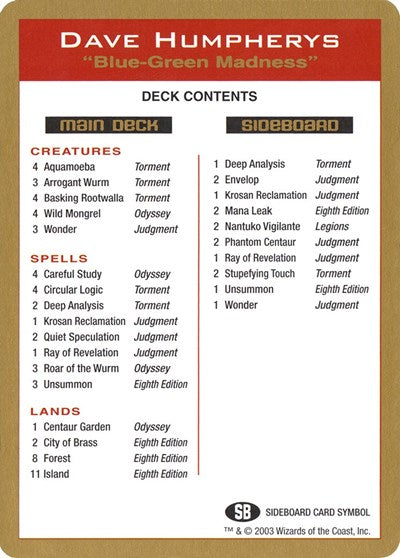 2003 Dave Humpherys Decklist Card
