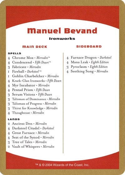 2004 Manuel Bevand Decklist Card