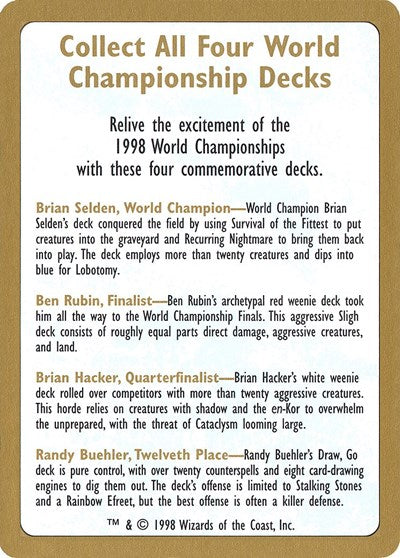 1998 World Championship Advertisement Card