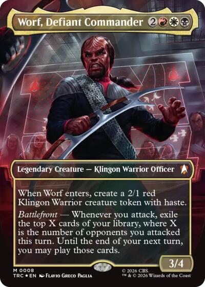 Worf, Defiant Commander (Borderless) (Surge Foil)